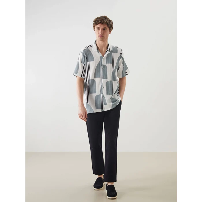 LCW Vision Yeşil Regular Fit Kısa Kollu Desenli Erkek Gömlek