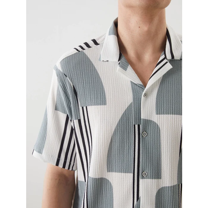 LCW Vision Yeşil Regular Fit Kısa Kollu Desenli Erkek Gömlek