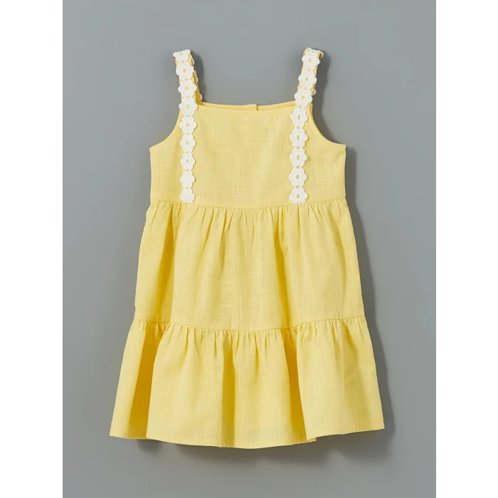 LCW Kids Sari Basic Dantelli Kız Çocuk Keten Elbise