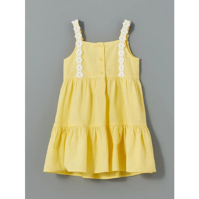 LCW Kids Sari Basic Dantelli Kız Çocuk Keten Elbise