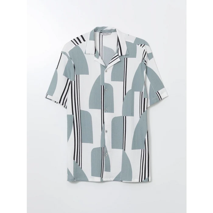 LCW Vision Yeşil Regular Fit Kısa Kollu Desenli Erkek Gömlek