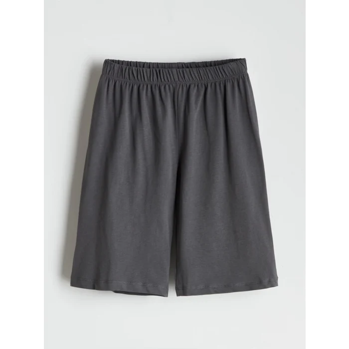 LCW Kids Gri Bisiklet Yaka Dinozor Baskılı Erkek Çocuk Şortlu Pijama Takımı