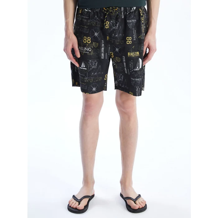 LCW SWIMWEAR Antrasit Diz Hizası Boy Desenli Erkek Deniz Şortu