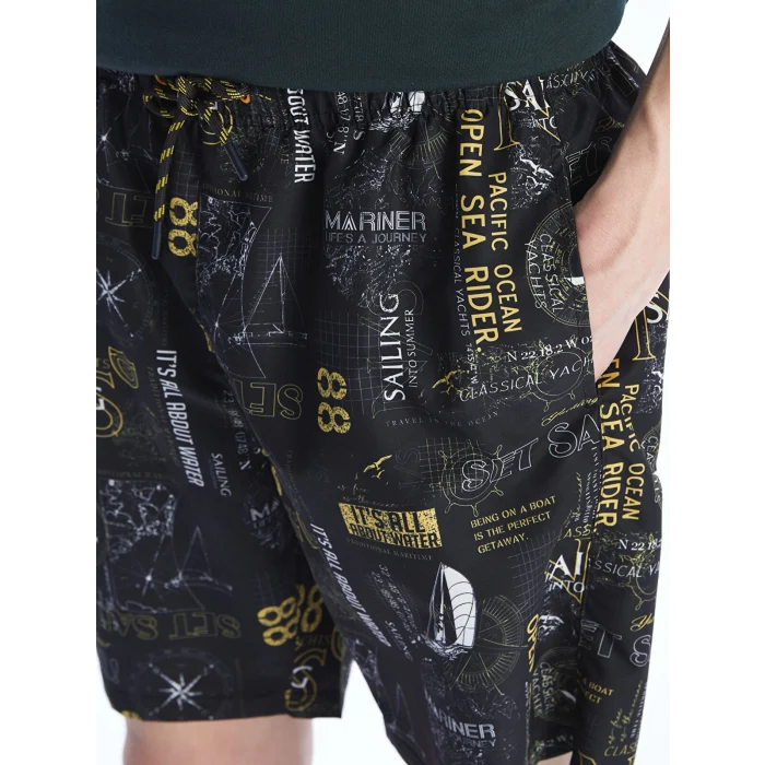LCW SWIMWEAR Antrasit Diz Hizası Boy Desenli Erkek Deniz Şortu