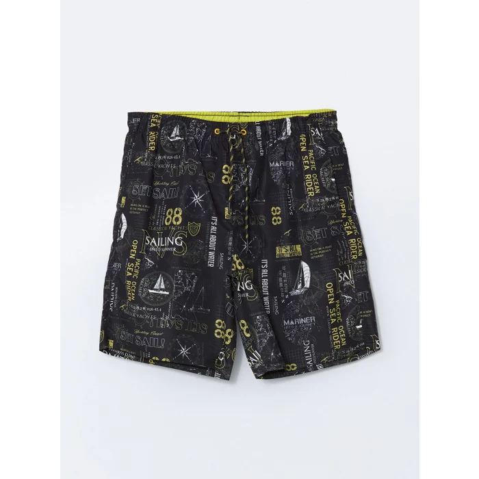 LCW SWIMWEAR Antrasit Diz Hizası Boy Desenli Erkek Deniz Şortu