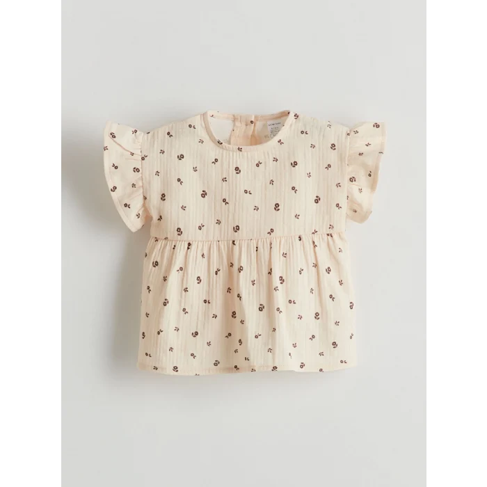 LCW baby Bej Çiçekli Müslin Kız Bebek Bluz ve Şort 2li