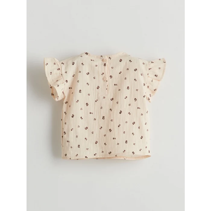 LCW baby Bej Çiçekli Müslin Kız Bebek Bluz ve Şort 2li