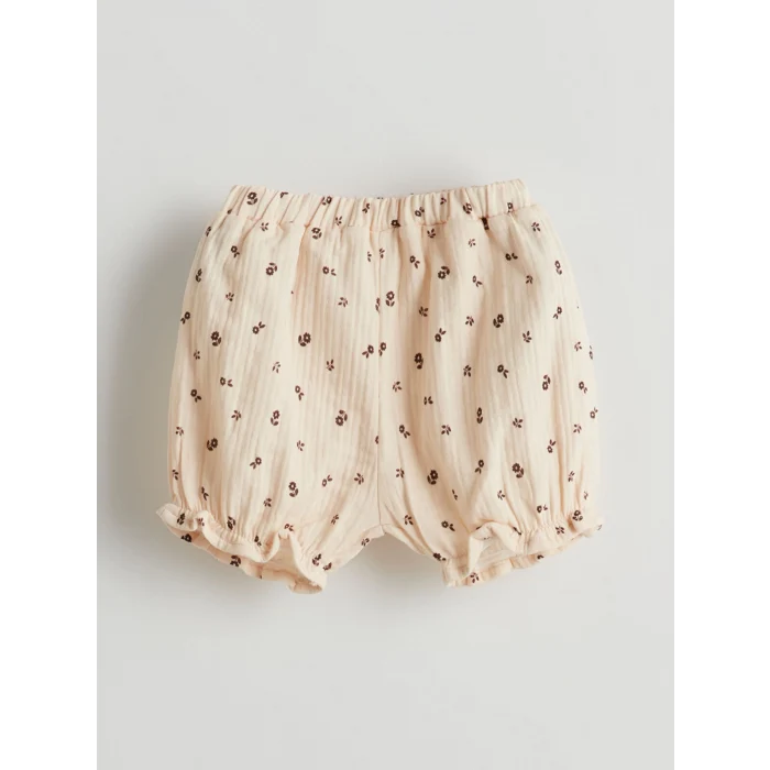 LCW baby Bej Çiçekli Müslin Kız Bebek Bluz ve Şort 2li