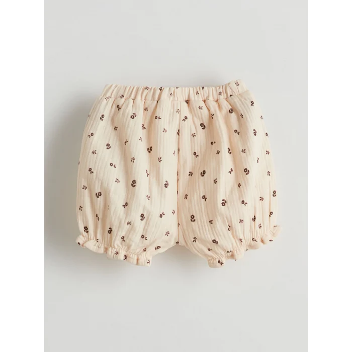 LCW baby Bej Çiçekli Müslin Kız Bebek Bluz ve Şort 2li