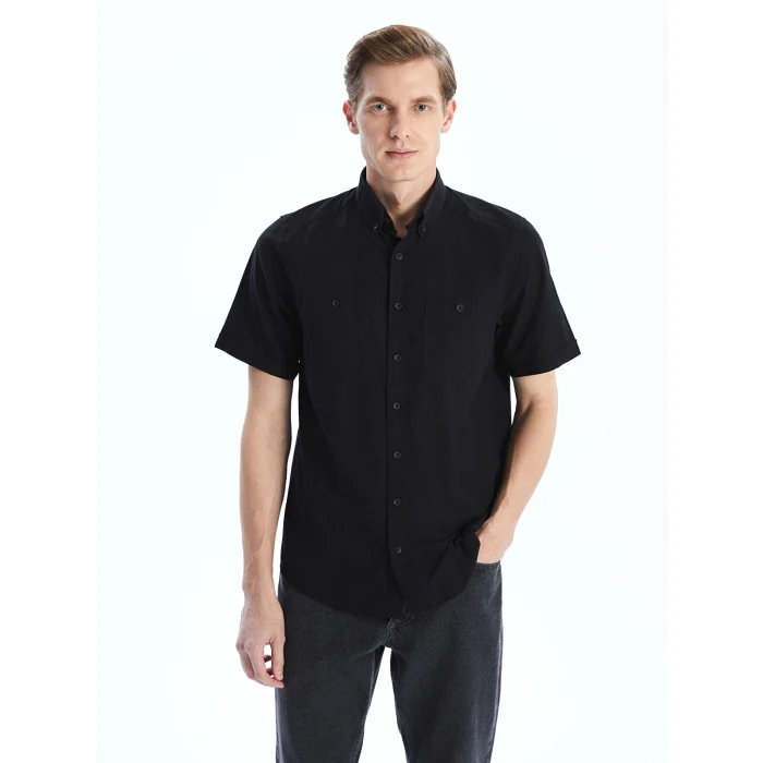 LCWAIKIKI Classic Siyah Regular Fit Kısa Kollu Poplin Erkek Gömlek