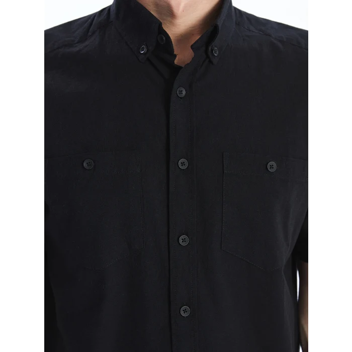 LCWAIKIKI Classic Siyah Regular Fit Kısa Kollu Poplin Erkek Gömlek
