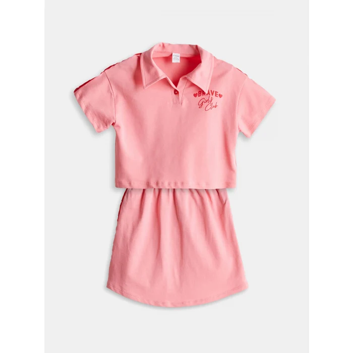 LCW Kids Pembe Polo Yaka Kız Çocuk Tişört ve Etek 2li
