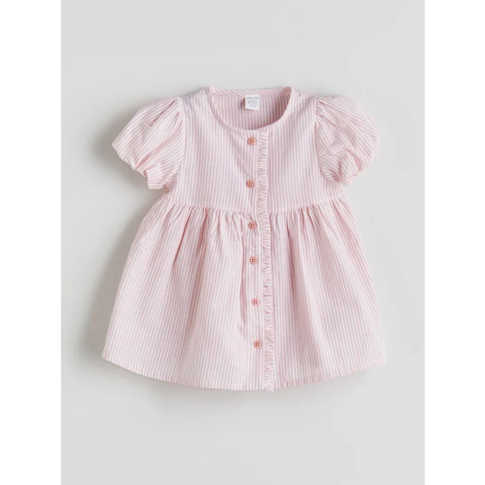 LCW baby Pembe Çizgili Kız Bebek Gabardin Elbise