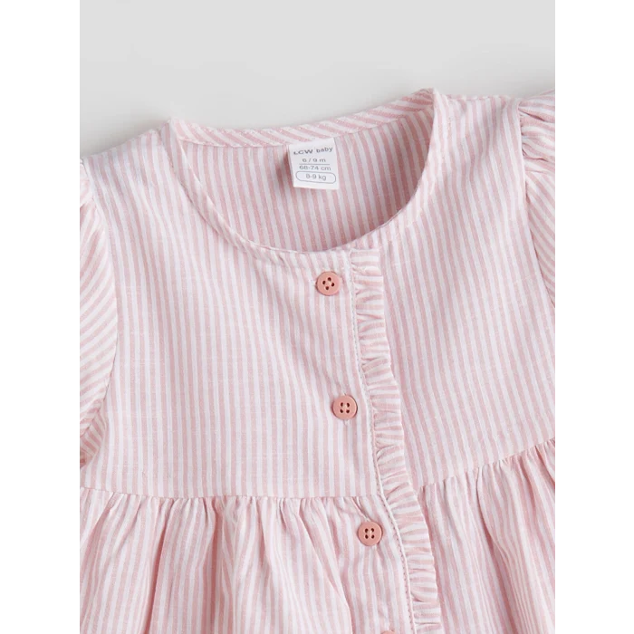 LCW baby Pembe Çizgili Kız Bebek Gabardin Elbise