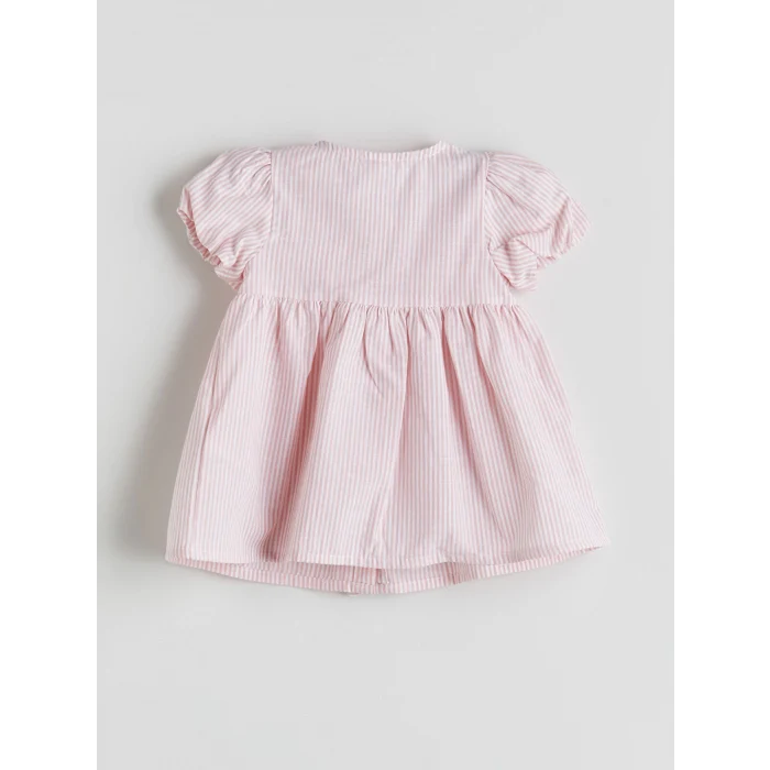 LCW baby Pembe Çizgili Kız Bebek Gabardin Elbise