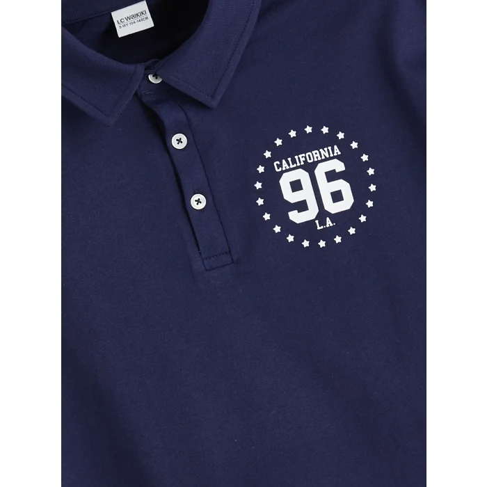 LCW Kids Lacivert Polo Yaka California Baskılı Kız Çocuk Crop Tişört