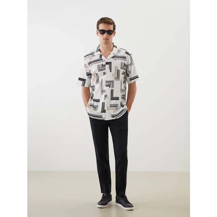 LCW Vision Beyaz Regular Fit Kısa Kollu Desenli Erkek Gömlek