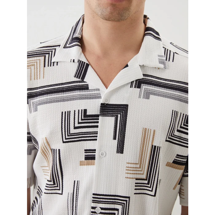 LCW Vision Beyaz Regular Fit Kısa Kollu Desenli Erkek Gömlek
