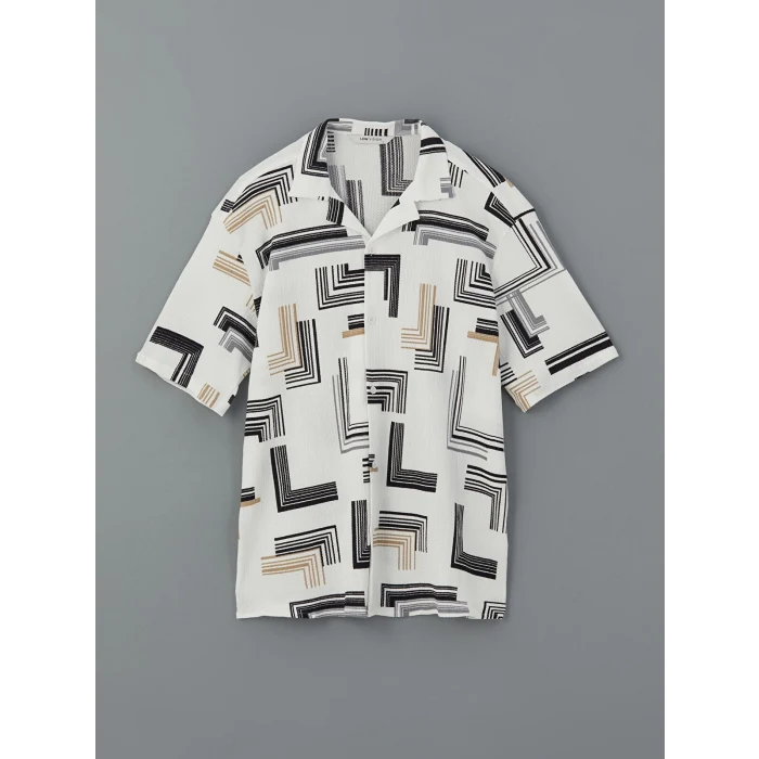 LCW Vision Beyaz Regular Fit Kısa Kollu Desenli Erkek Gömlek