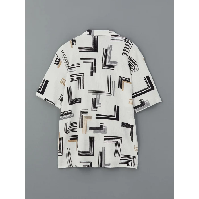 LCW Vision Beyaz Regular Fit Kısa Kollu Desenli Erkek Gömlek