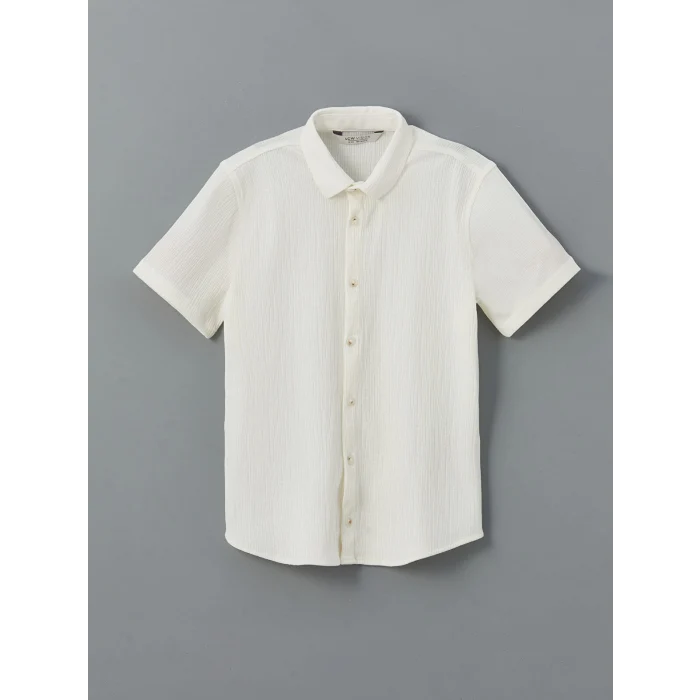 LCW Vision Ekru Kısa Kollu Dokulu Erkek Çocuk Gömlek