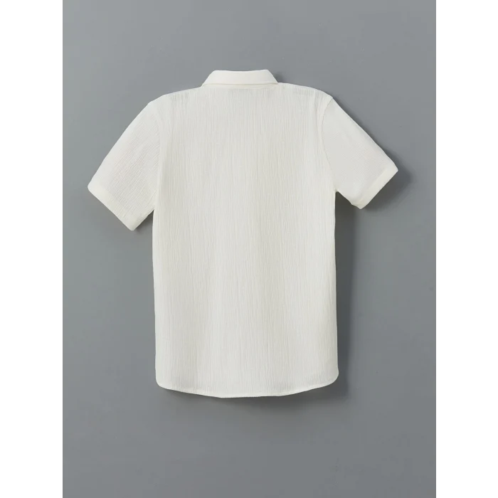 LCW Vision Ekru Kısa Kollu Dokulu Erkek Çocuk Gömlek