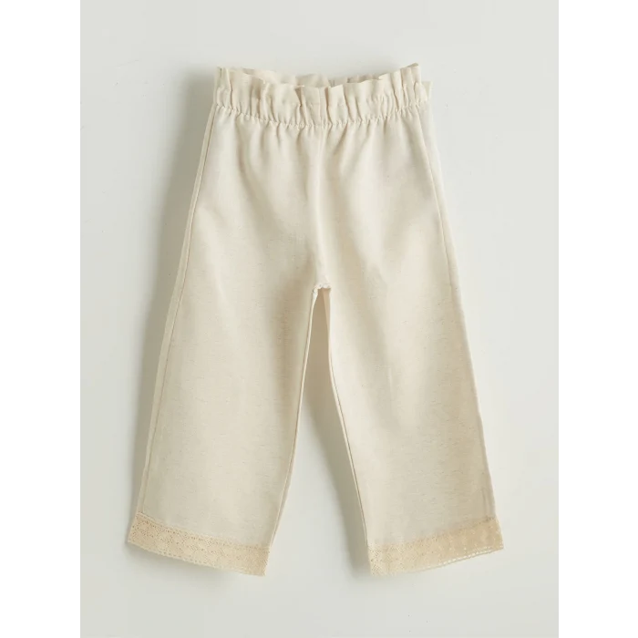 LCW Kids Bej Keten Görünümlü Kız Çocuk Bluz ve Pantolon 2li