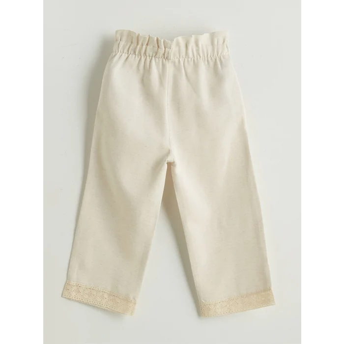 LCW Kids Bej Keten Görünümlü Kız Çocuk Bluz ve Pantolon 2li