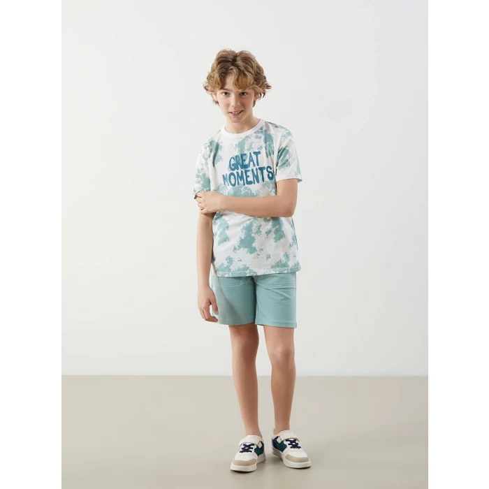 LCW Kids Ekru Bisiklet Yaka Erkek Çocuk Tişört ve Şort