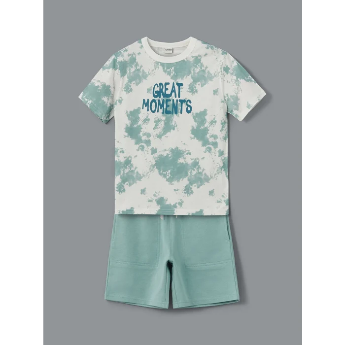 LCW Kids Ekru Bisiklet Yaka Erkek Çocuk Tişört ve Şort