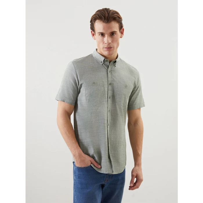 LCWAIKIKI Classic Haki Regular Fit Kısa Kollu Poplin Erkek Gömlek
