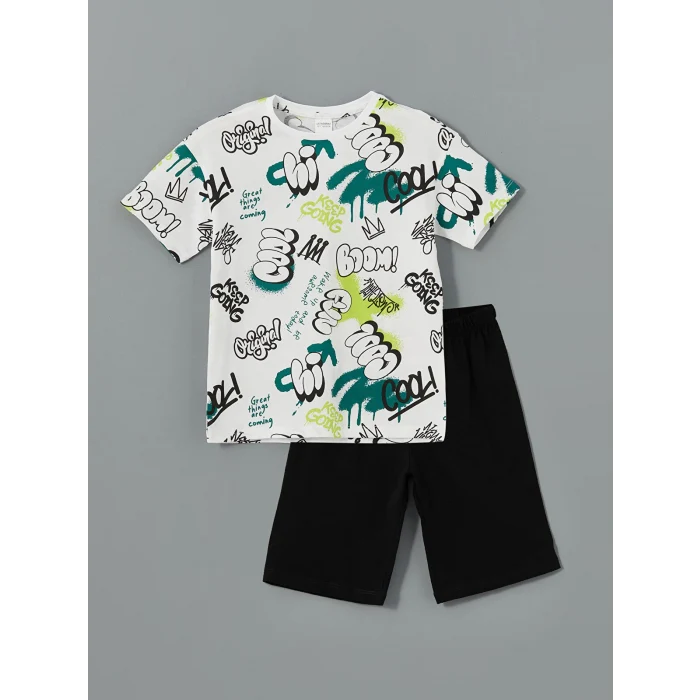 LCW Kids Beyaz Bisiklet Yaka Erkek Çocuk Şortlu Pijama Takımı