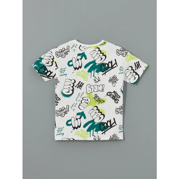 LCW Kids Beyaz Bisiklet Yaka Erkek Çocuk Şortlu Pijama Takımı