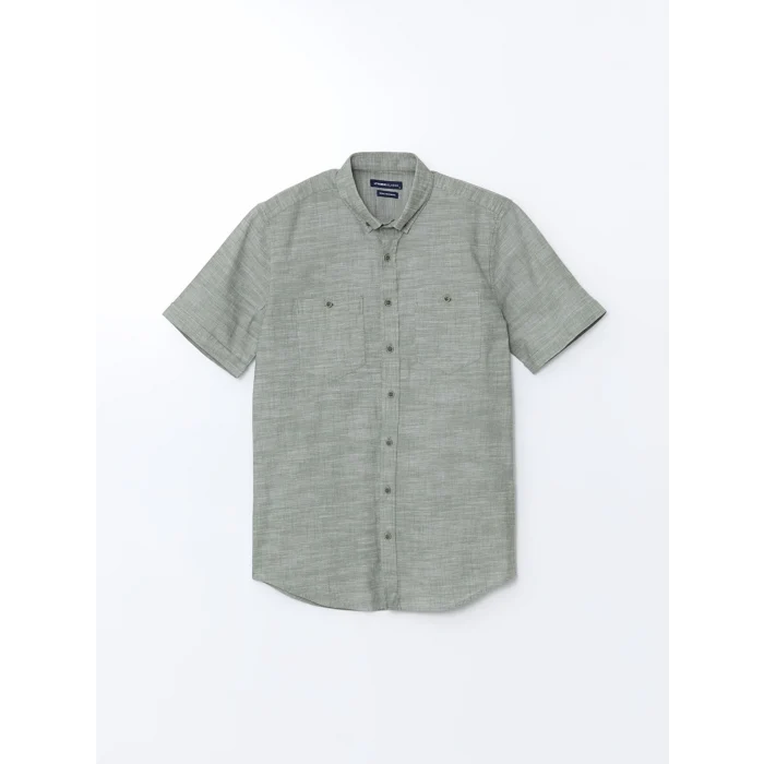 LCWAIKIKI Classic Haki Regular Fit Kısa Kollu Poplin Erkek Gömlek