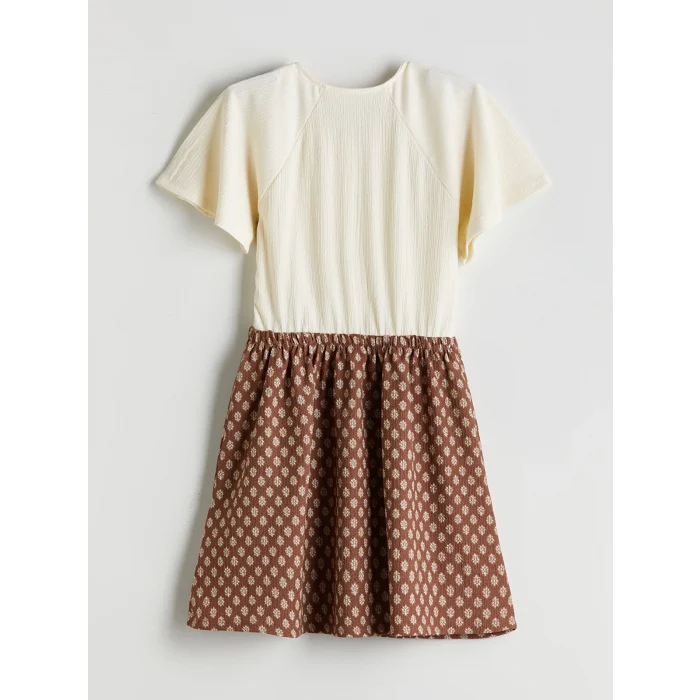 LCW Kids Ekru Bisiklet Yaka Kız Çocuk Elbise