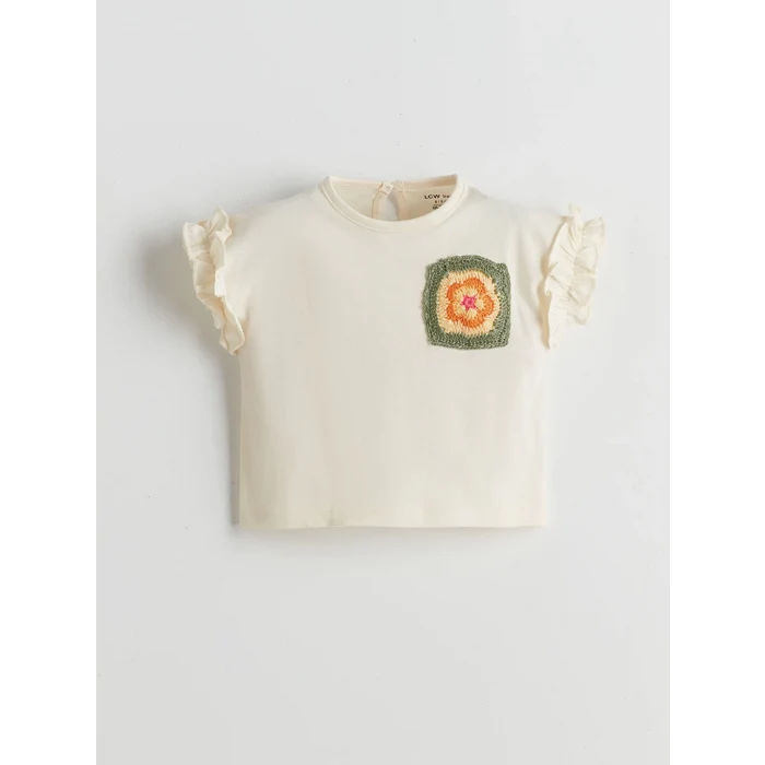 LCW baby Ekru Bisiklet Yaka Çiçekli Kız Bebek Bluz ve Şort 2li