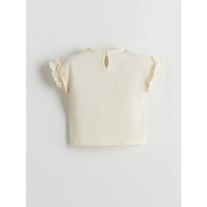 LCW baby Ekru Bisiklet Yaka Çiçekli Kız Bebek Bluz ve Şort 2li