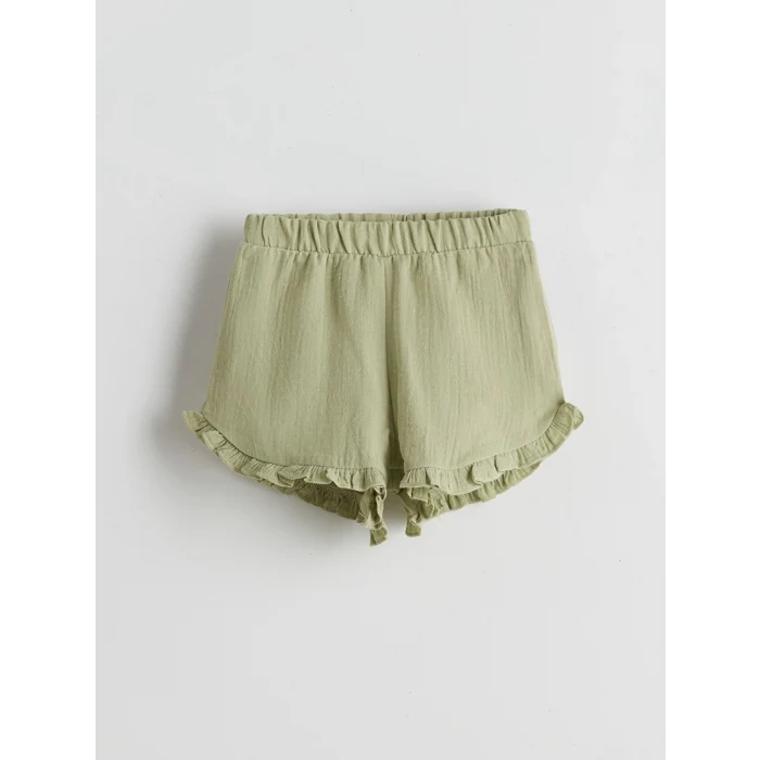 LCW baby Ekru Bisiklet Yaka Çiçekli Kız Bebek Bluz ve Şort 2li