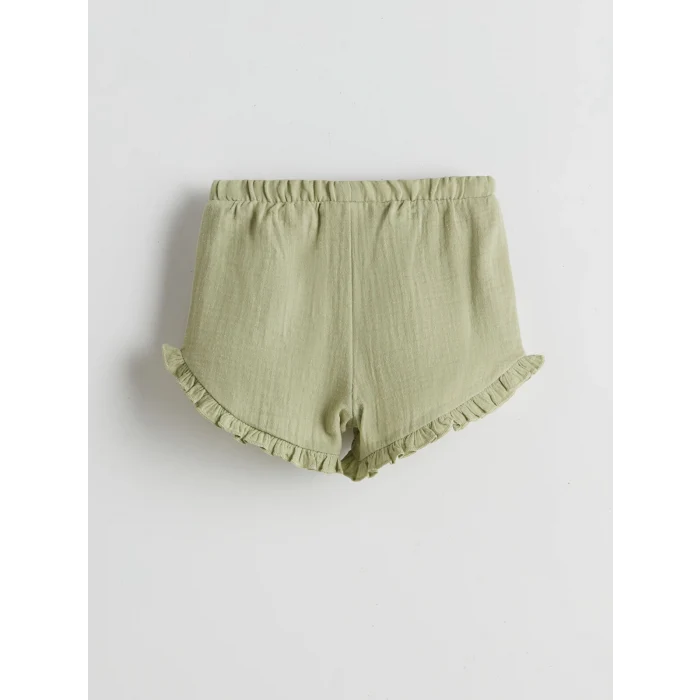 LCW baby Ekru Bisiklet Yaka Çiçekli Kız Bebek Bluz ve Şort 2li