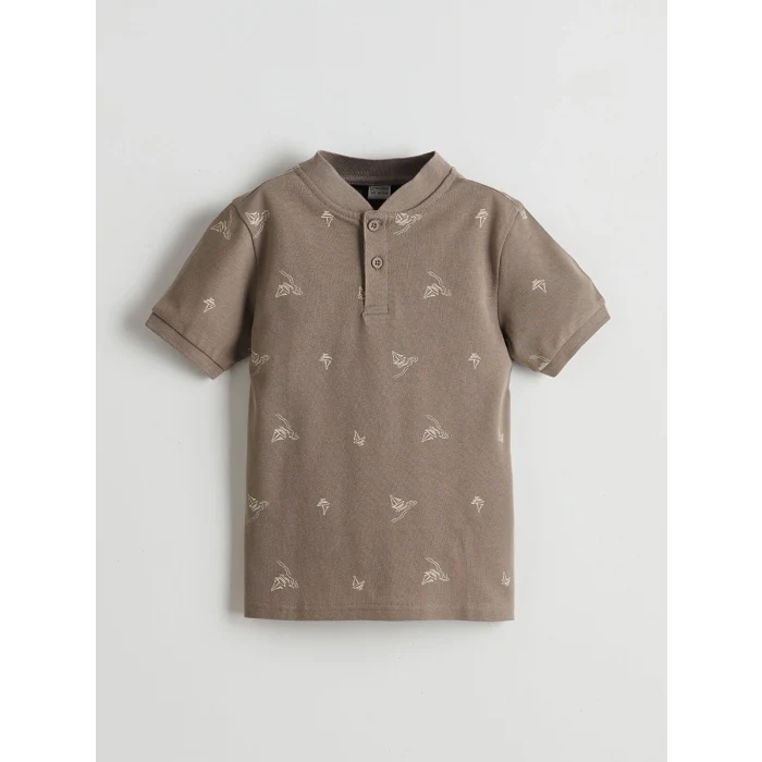 LCW Kids Kahverengi Hakim Yaka Erkek Çocuk Tişört