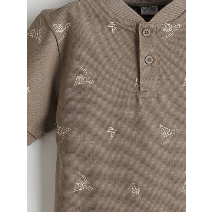 LCW Kids Kahverengi Hakim Yaka Erkek Çocuk Tişört