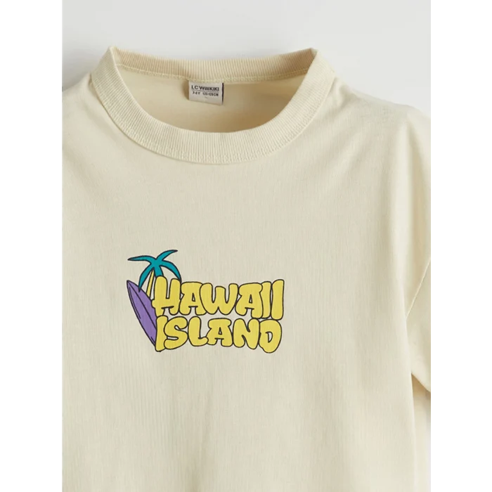 LCW Kids Bej Bisiklet Yaka Erkek Çocuk Tişört