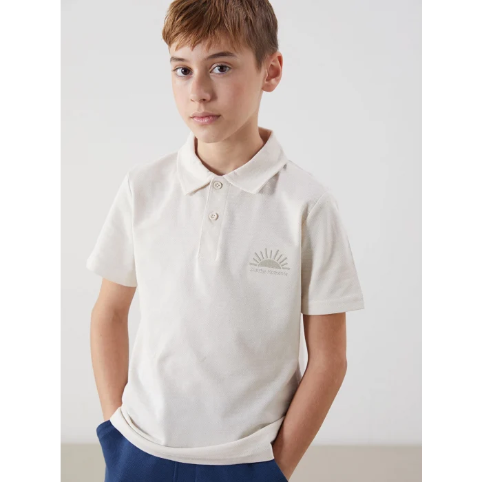 LCW Kids Bej Polo Yaka Erkek Çocuk Tişört