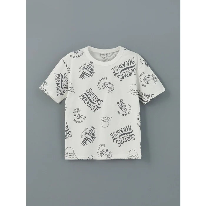 LCW Kids Gri Bisiklet Yaka Erkek Çocuk Tişört