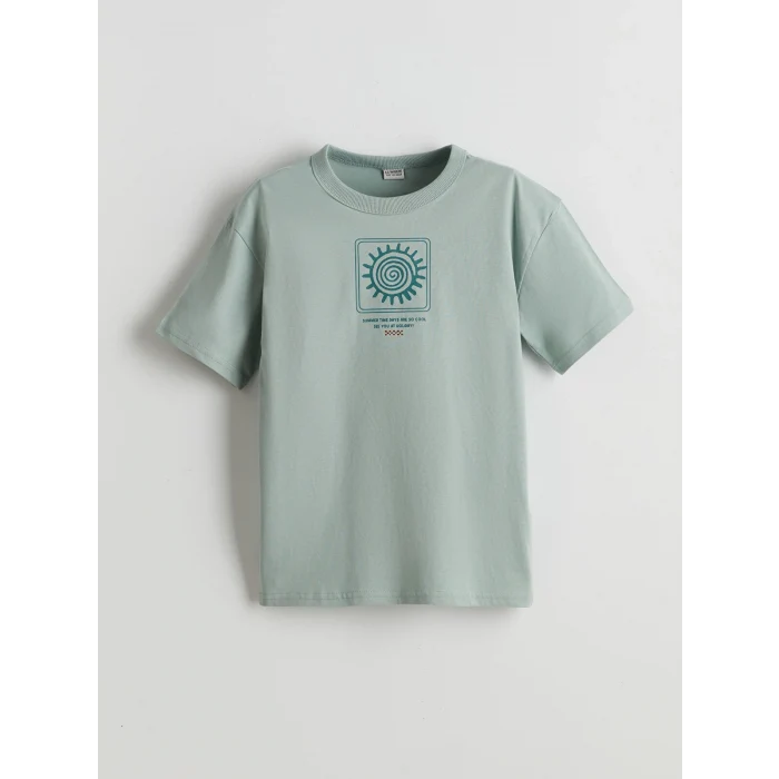 LCW Kids Yeşil Bisiklet Yaka Erkek Çocuk Tişört