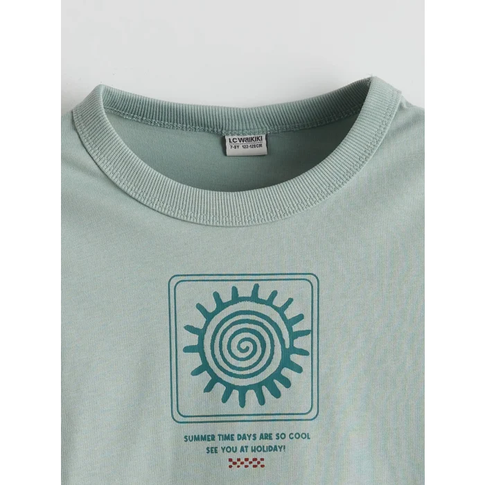 LCW Kids Yeşil Bisiklet Yaka Erkek Çocuk Tişört