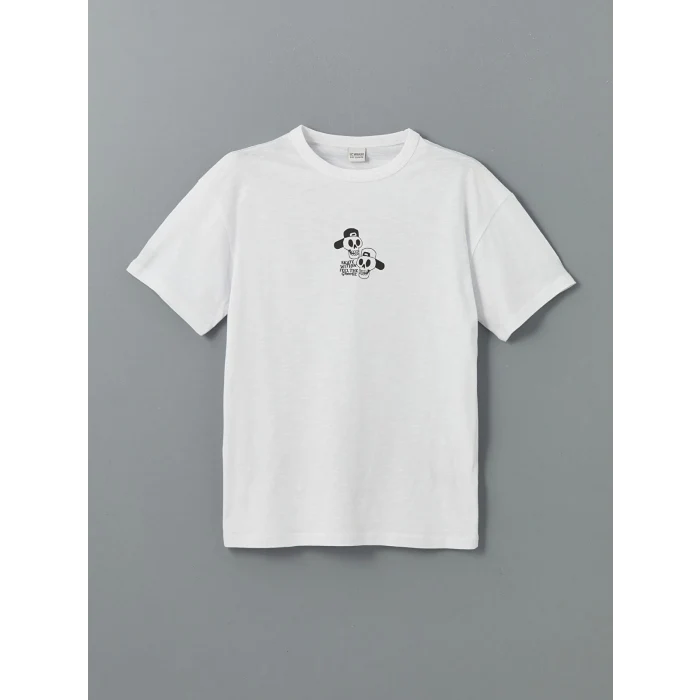 LCW Kids Beyaz Bisiklet Yaka Erkek Çocuk Tişört