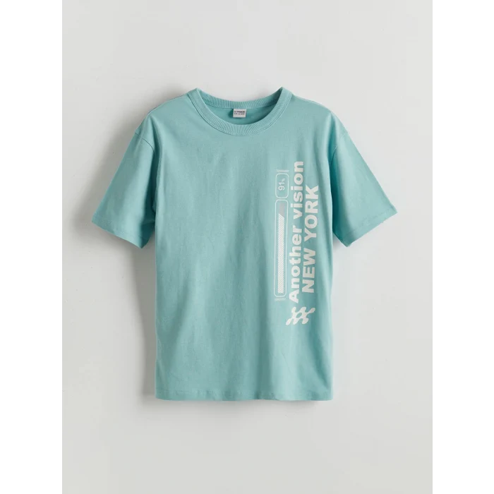 LCW Kids Yeşil Bisiklet Yaka Erkek Çocuk Tişört