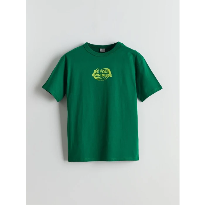 LCW Kids Yeşil Bisiklet Yaka Erkek Çocuk Tişört