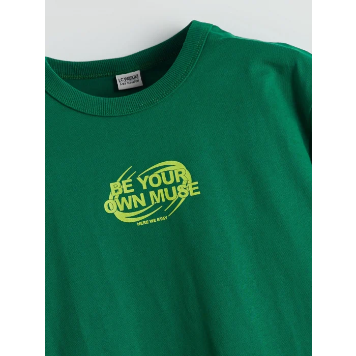 LCW Kids Yeşil Bisiklet Yaka Erkek Çocuk Tişört